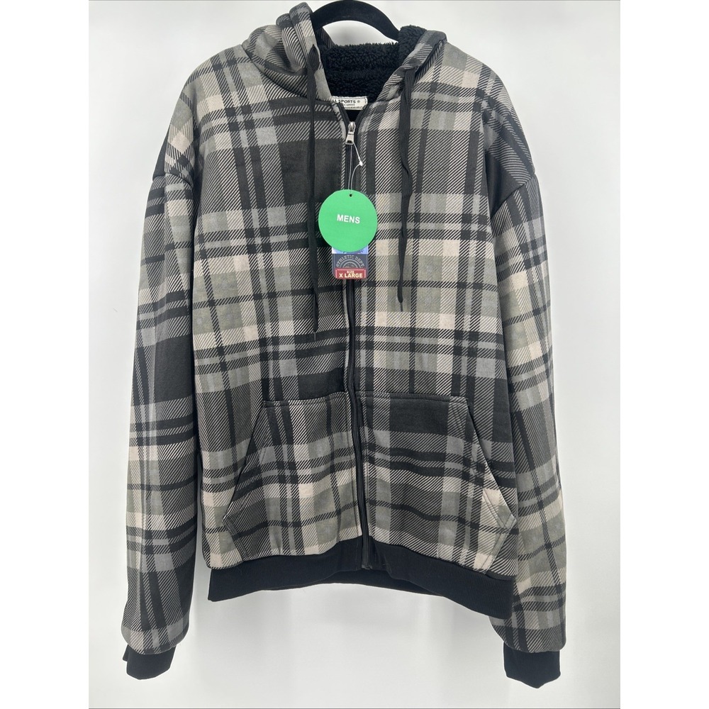 NWT Big Ball Sports Men's XL Plaid Sherpa Lined Jacket Full Zip Hoodie Rugged